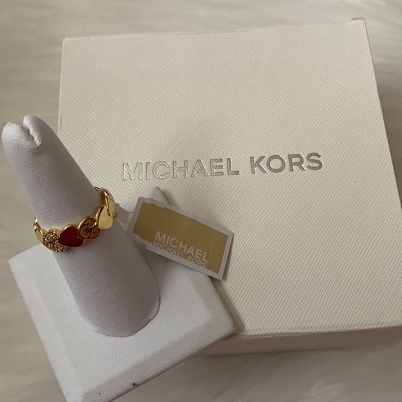 MICHAEL KORS Pave Logo Hearts Band Ring in Gold Ring Size 8 - Picture 1 of 5